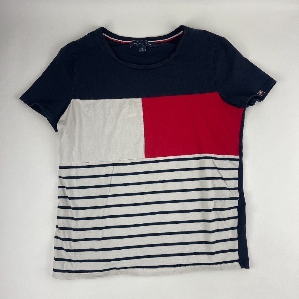 Vintage Tommy Hilfiger Tshirt Womens Small Petite Red White Blue Color Block